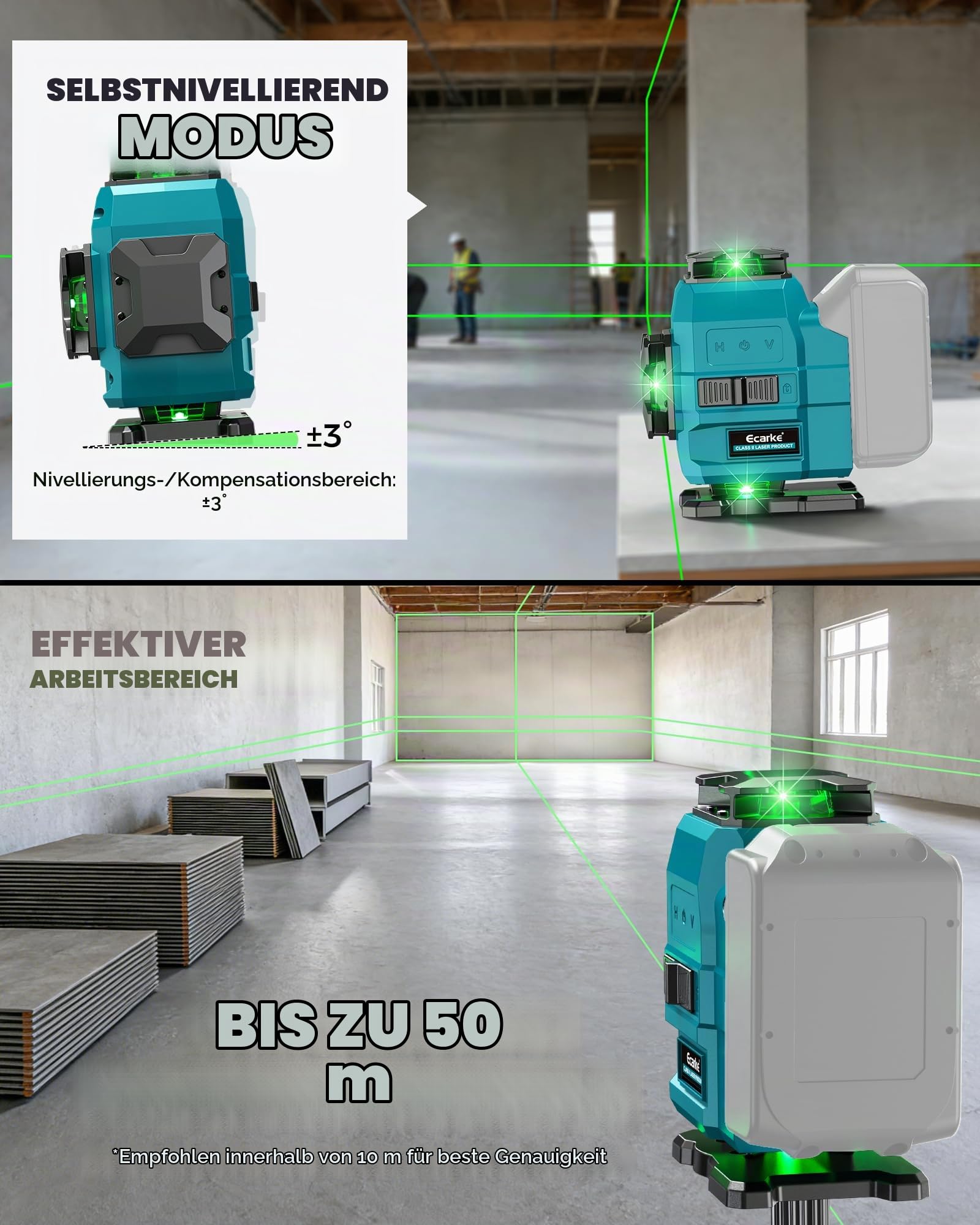 Ecarke 4D Kreuzlinienlaser Grün 16 Linien 4x360° mit Stativ, kompatibel mit Makita 18V Akku, Selbstnivellierend Laser Wasserwaage für Bau, Fliesen, Renovierung (ohne Akku & Ladegerät)