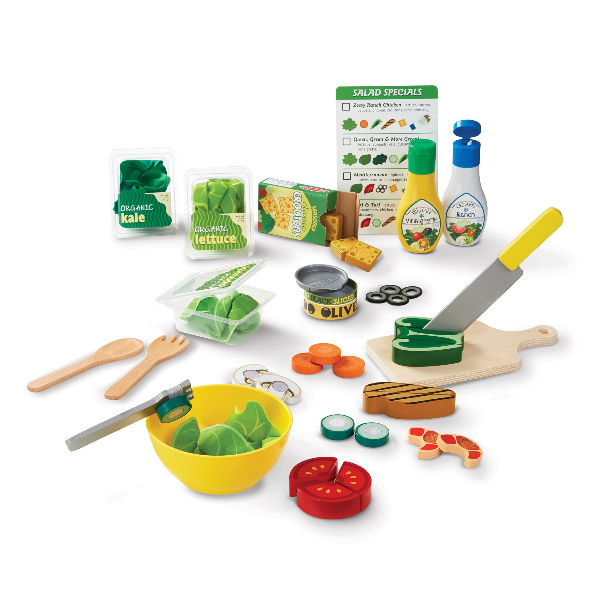 Melissa & Doug Slice & Toss Salat - Spielnahrungs-Set Bundle mit 1 Themenkompatiblen M&D Scratch Fun Mini-Pad (09310)