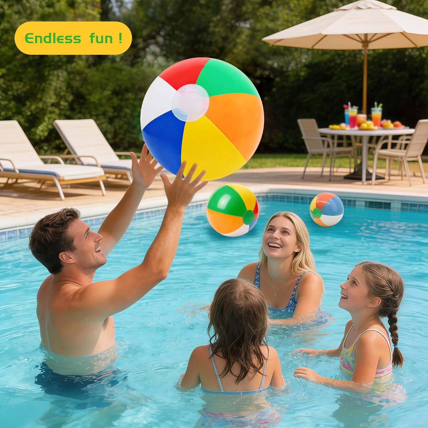 16 Pack Assorted Inflatable Beach Balls (8", 14", 16", 24"), Rainbow Beach Balls Colorful Blow Up Sport Balls for Swimming Pool, Beach, Summer Party Decor & Outdoor Activity