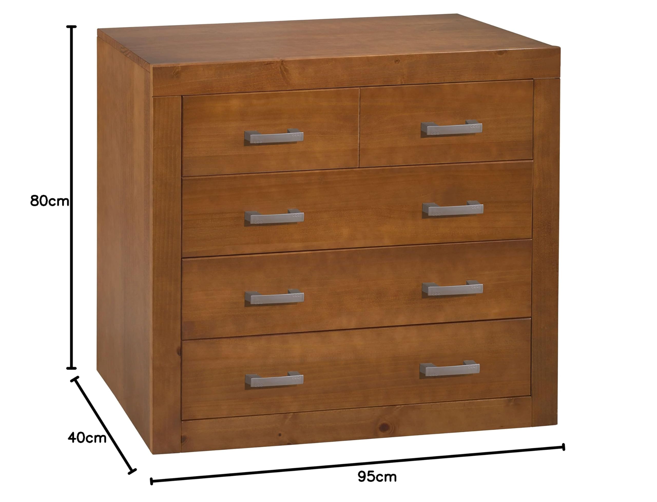 Moblit Cómoda de Cuatro Cajones Realizada en Madera Pino Macizo Color Cerezo Serie Kalpe Medidas (80x95x40) cm (altoxanchoxfondo) Robusta y Resistente