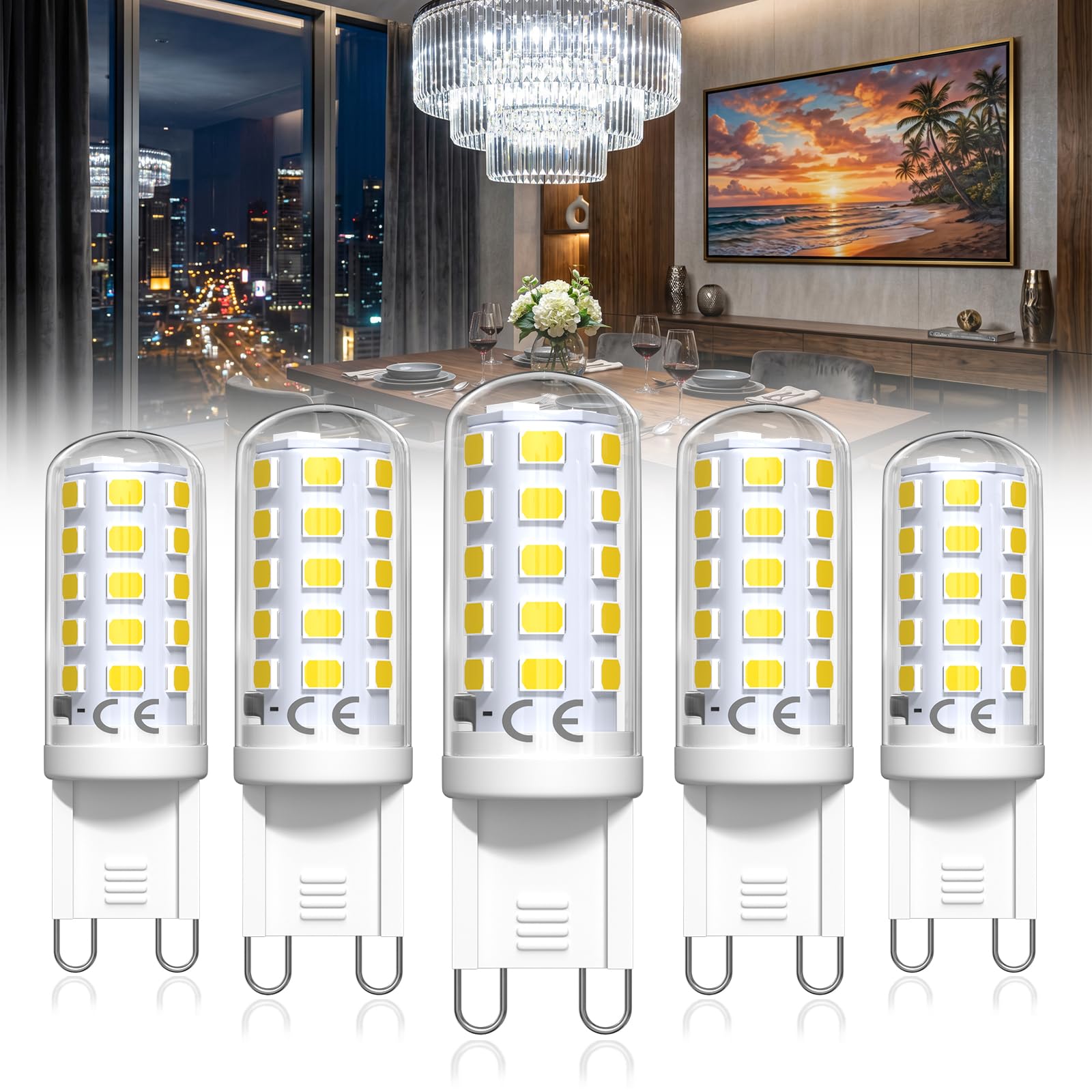 BrightWish G9 LED Bulbs Cool White 6000K, 5 Pack, 4W, 350LM, Equivalent to 40W Halogen, Non-Dimmable, Energy Saving G9 Light Bulb for Home Lighting, Chandelier, Crystal Lamp, Wall Light