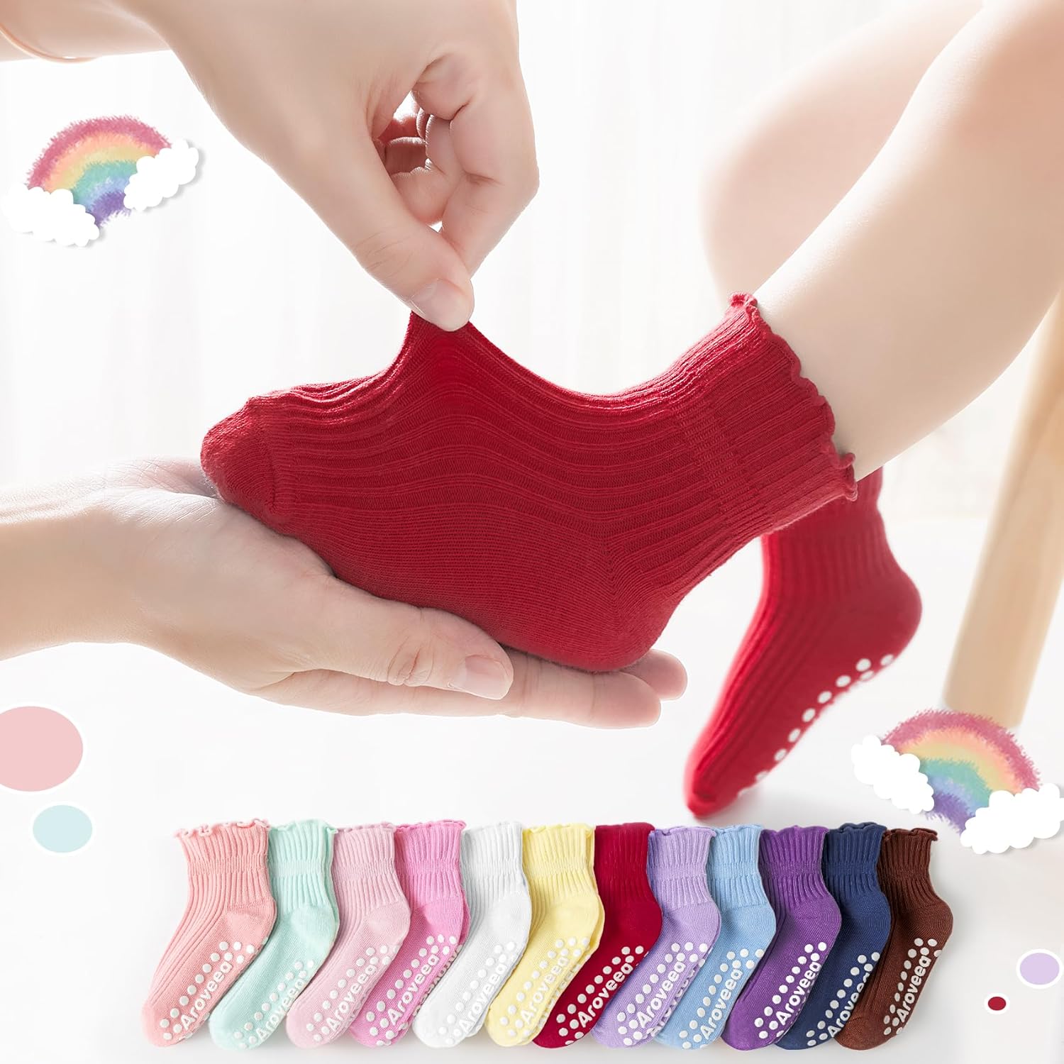 Baby Toddler Socks Grip Non Slip Boys Girls Cotton 12 Pack for Kids Ankle Cute Socks 6M-7Years - Image 6