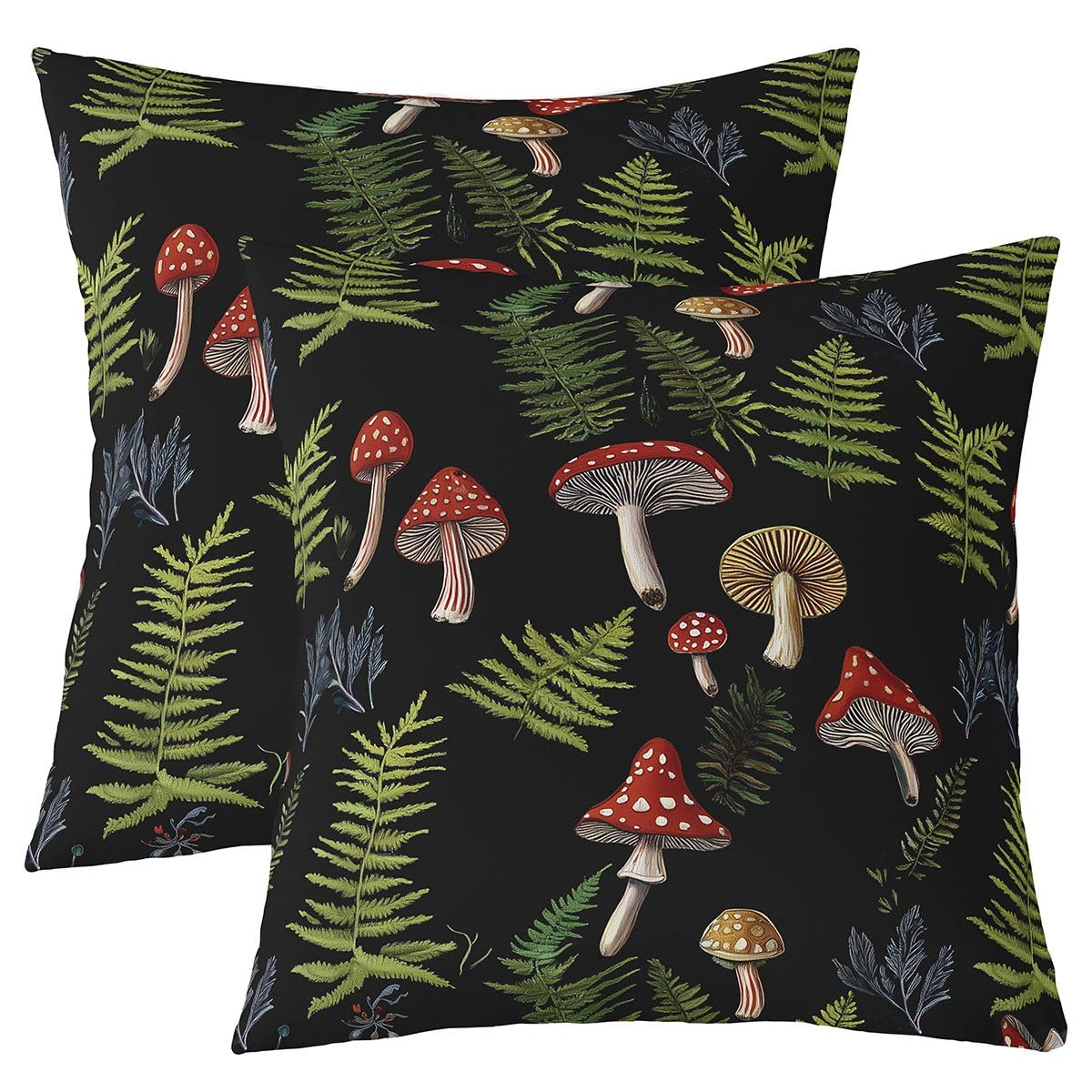 Mushroom Throw Pillow Covers 22"x22" Set of 2 Soft Botanical Nature Theme Pillow Cases Cushion Covers for Living Room Bedroom Wild Mushroom Stuff