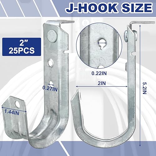 Miniatura 8 de Zonon 25 ganchos en J para montaje en techo, organización de cables, acero galvanizado resistente, ganchos en J para colgar y fijar a superficies