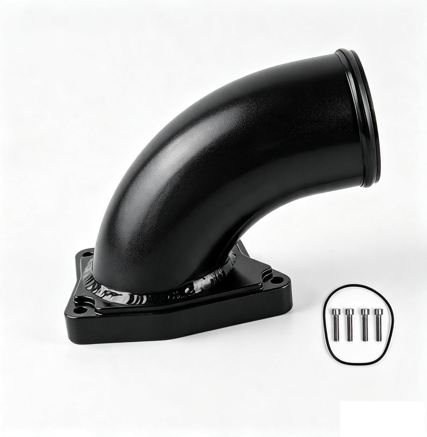 Turbo Air Intake Elbow with 2003-2007 Ford F-250 F-350 F-450 F-550 6.0L Diesel, Aluminum, Black