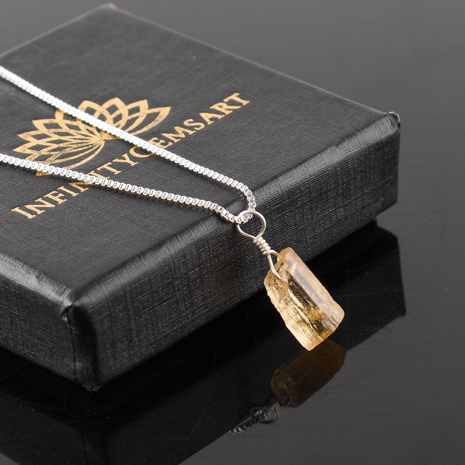 YANARA Natural Raw Imperial Topaz Stone Rough Crystal Gemstone Dainty Women Pendant Necklace, Chakra Healing Crystals, Birthstone, Silver Plated Chain 18 inch - Image 2