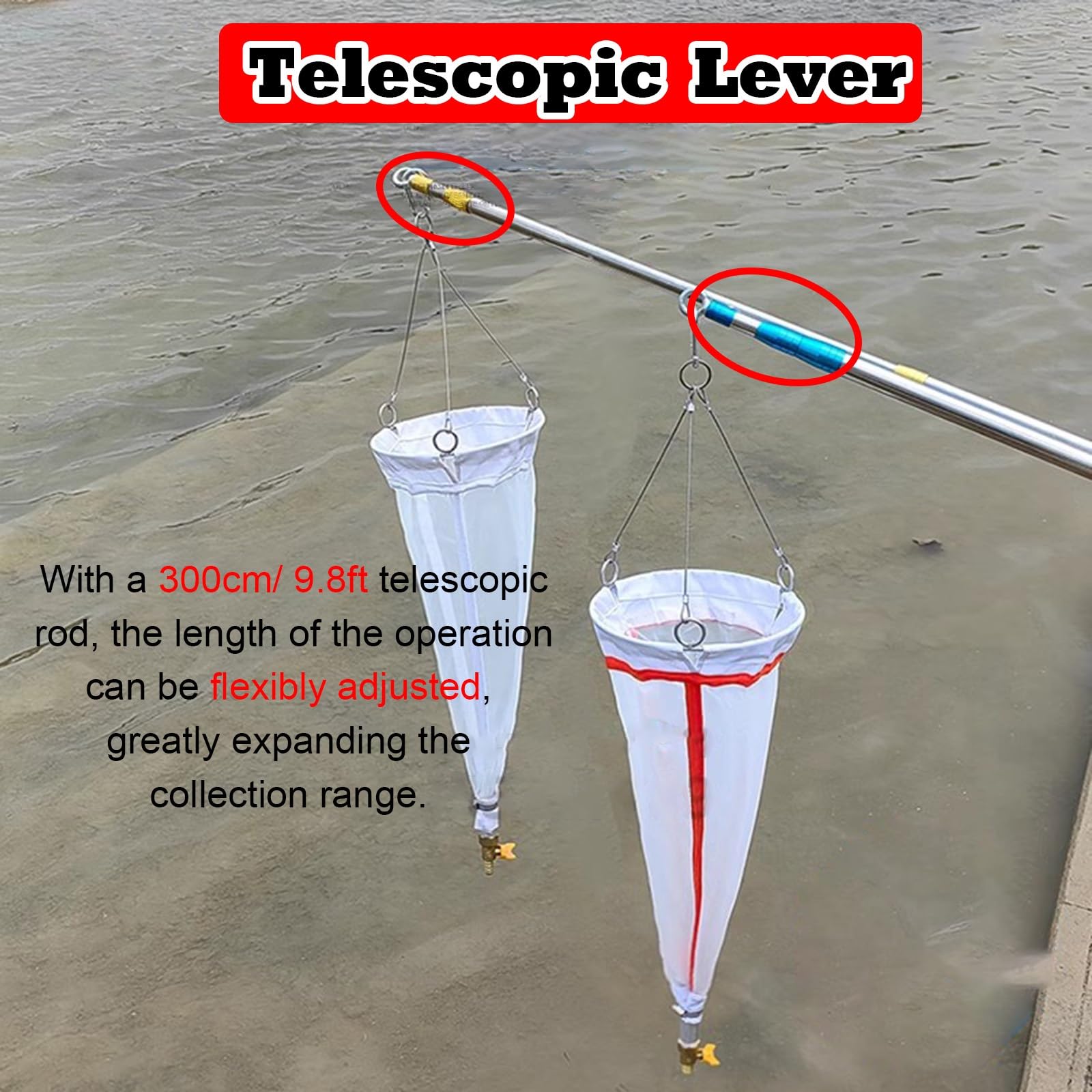 Red para Peces de Acuario, Red de plancton de Malla de 112μm y 64μm con Varilla telescópica de 3M y Abertura de 20cm