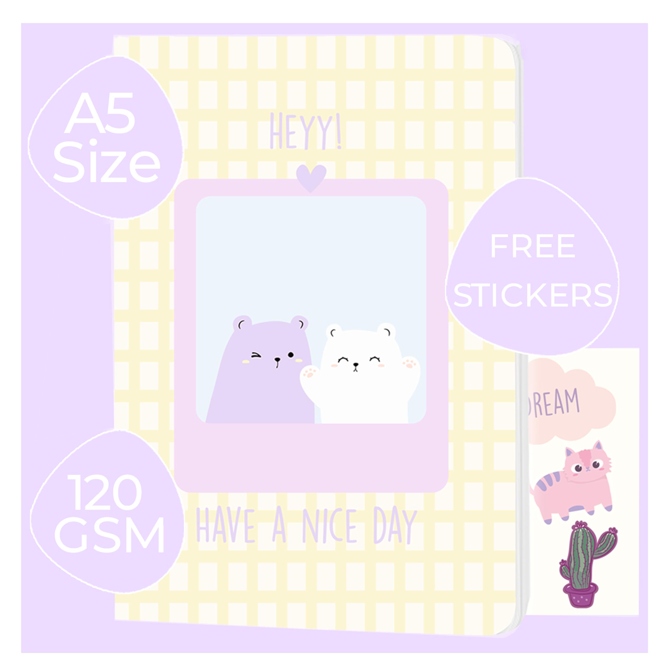 Purpulp A5 Cute Notebook Unruled 160 Pages for Kids | 120GSM Thick Paper | 160 Pages Plain Journal Diary | Soft Notebook for Creative Writing, Journaling, Cute Notebooks Aesthetic | Office Notebook Professional (Hey Have A Nice Day)