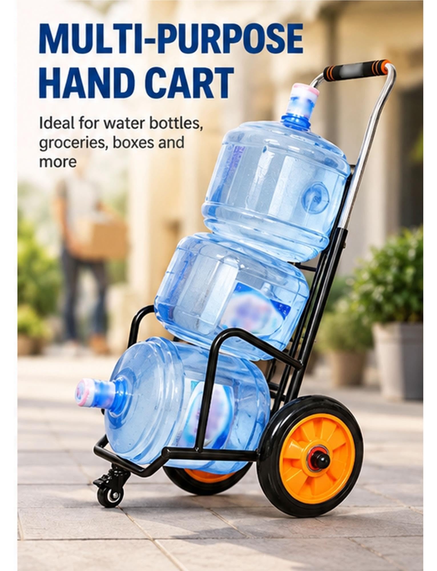 Carrello 3 ruote robusto 120kg per boccioni acqua 19L