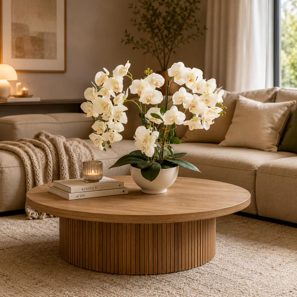 PASCH Orquídea artificial XXL grande (56 cm) en maceta de cerámica brillante | Orquídeas artificiales | Flores artificiales como reales | Orquídeas artificiales en maceta | Flores artificiales en