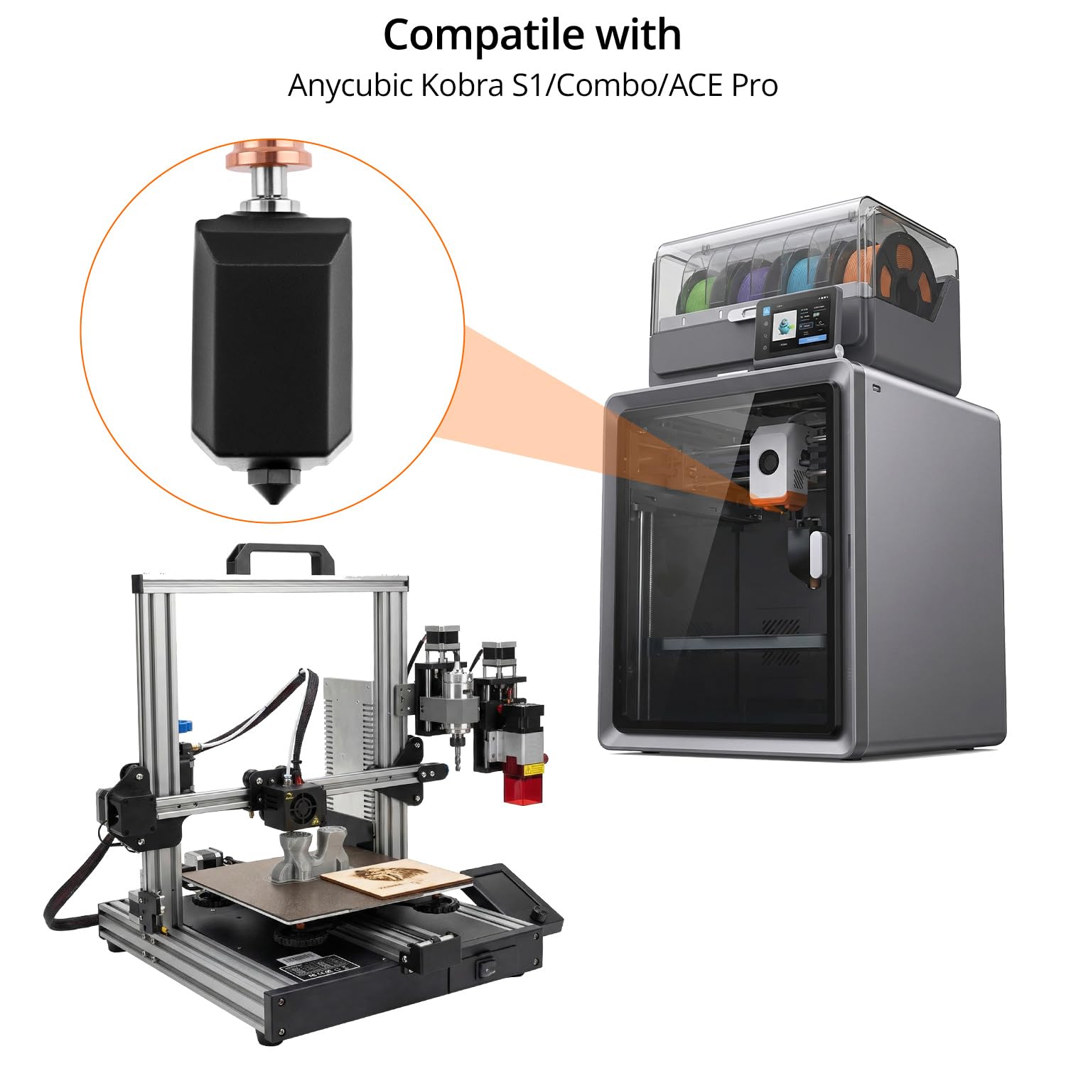 QWORK Zestaw ceramiczny Hotend 0,2 mm 0,4 mm 0,6 mm kompatybilny z Anycubic Kobra S1/Combo/ACE Pro – głowica drukująca ze stali nierdzewnej i hartowana dysza
