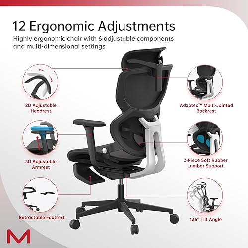Miniatura 7 de Silla de oficina ergonómica de malla con reposapiés, silla ejecutiva de oficina en casa con soporte lumbar, silla ergonómica para juegos de