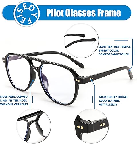 Miniatura 3 de FEISEDY Gafas de piloto ligeras con marco de bloqueo de luz azul, gafas de computadora cuadradas de gran tamaño para mujeres y hombres, B2387
