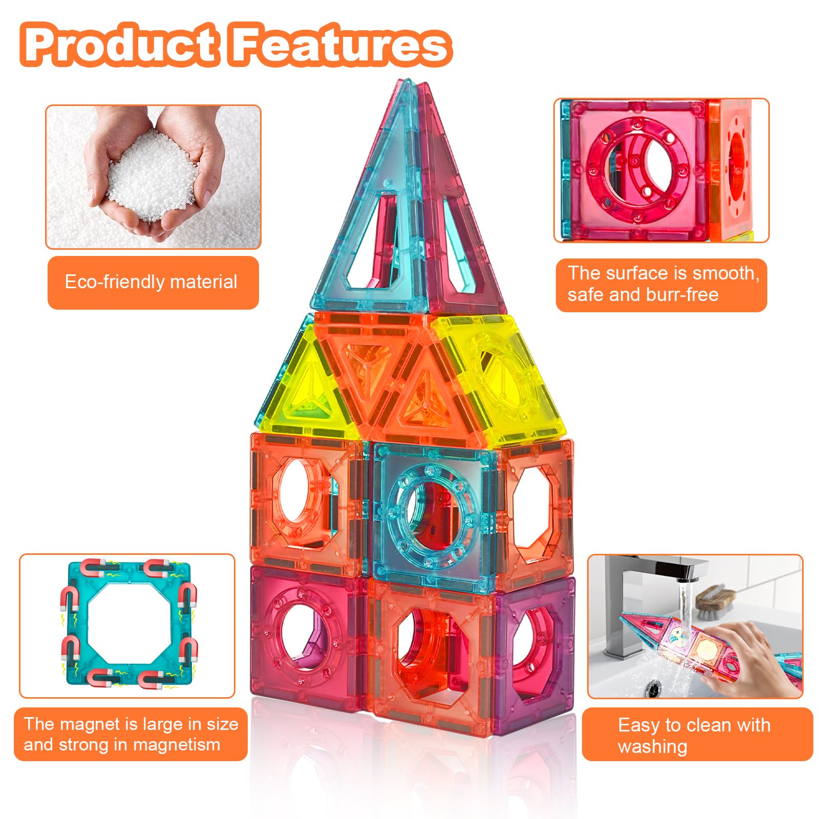 Beeyouk Giocattoli di Costruzioni Magnetiche, 107 Pezzi Set Magneti Bambini,Regalo di Giochi Montessori 3D Tubi Calamite per Bambini di 3+ Anni, Giocattoli Educativi per Bambini di 3 4 5 6 7 8 9 10