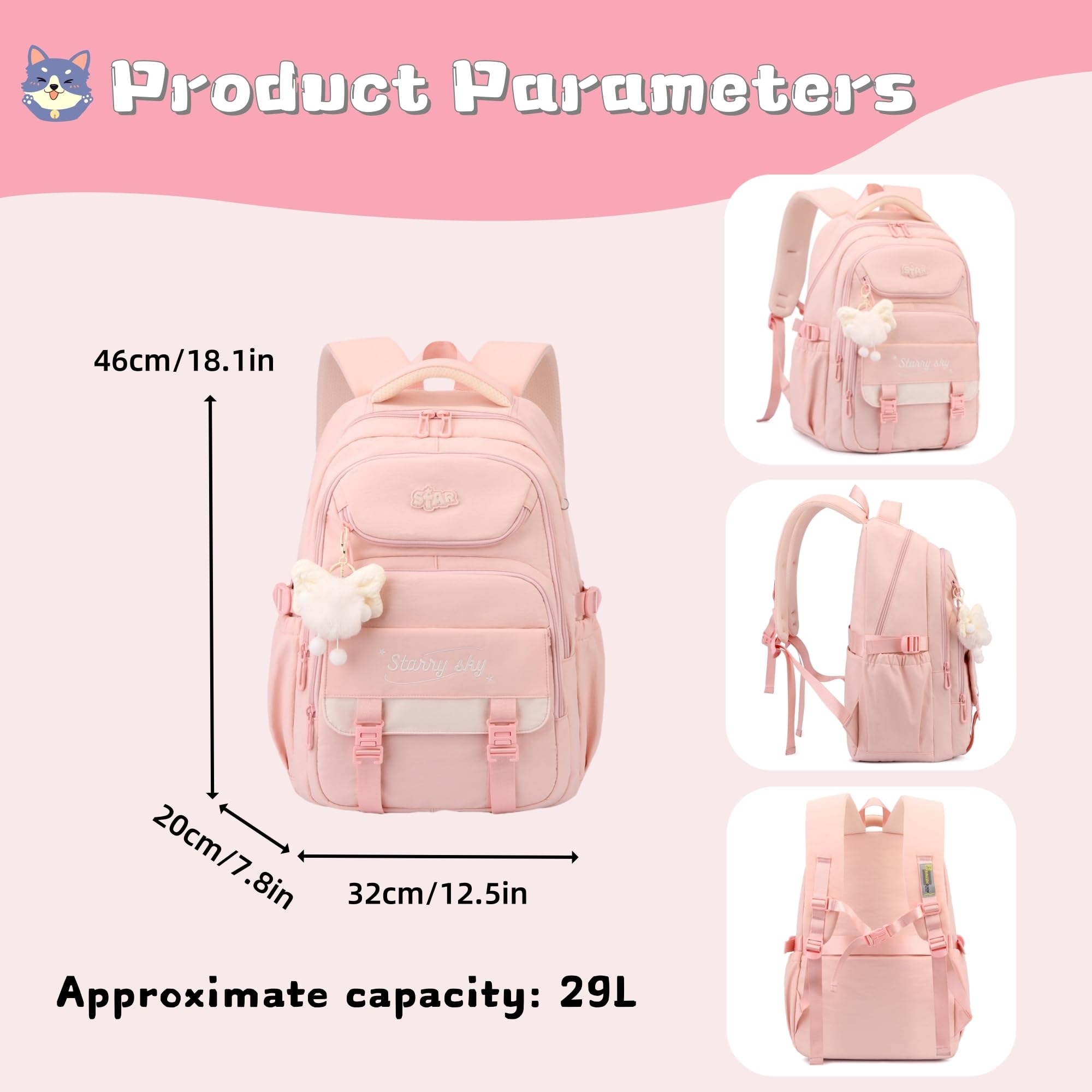 Sac à dos pour filles - Sac d'école primaire et secondaire - Sac à livres