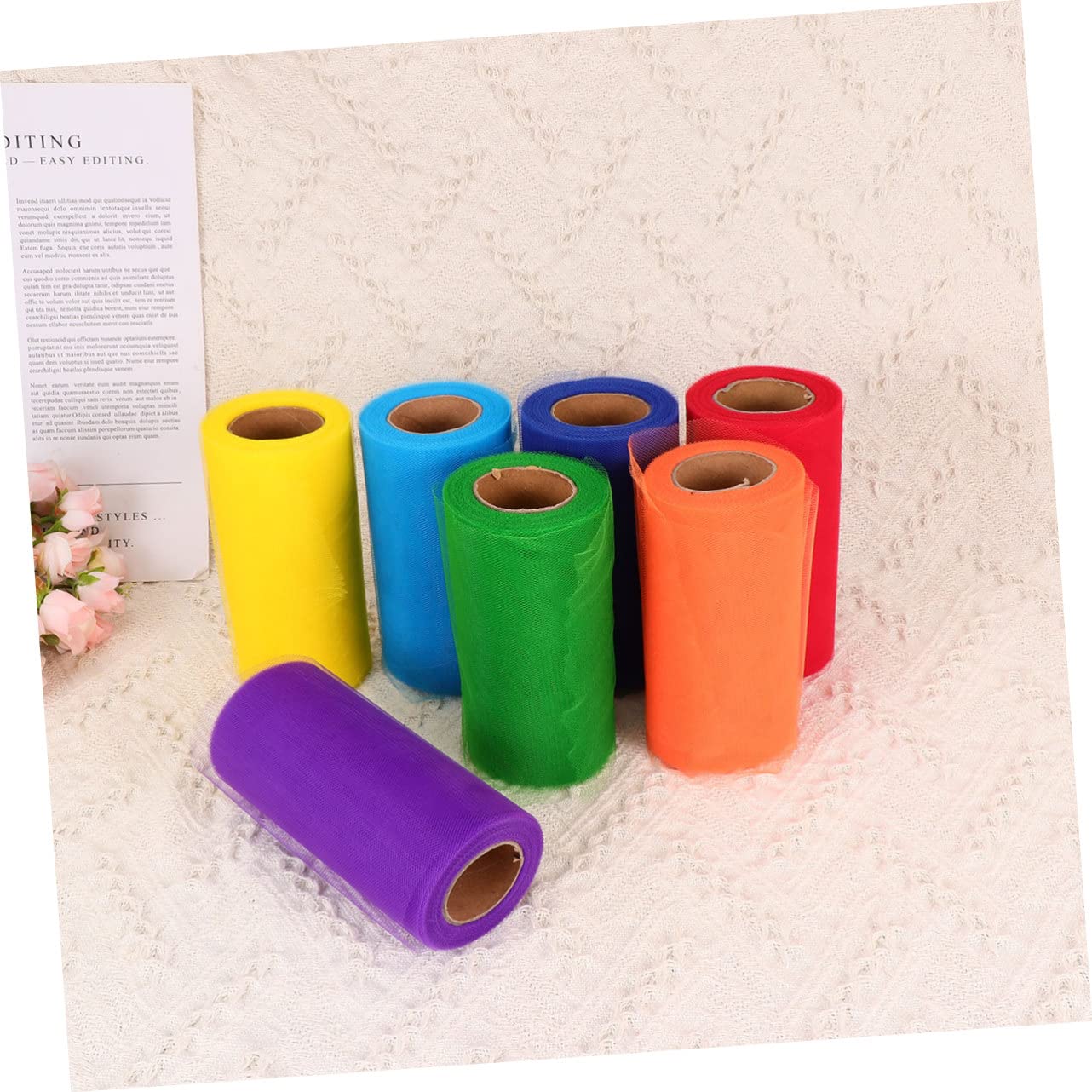 Rotolo di Tulle per Abiti da Sposa 7 Pezzi 15cm X 25 Yd | Poliestere, Uso Matrimonio e Banchetto, Pratico per Avvolgere e Creare Fiocchi, Stile Fashion