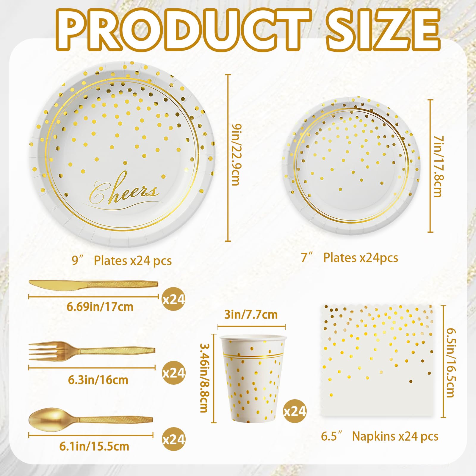 168 Pcs White & Gold Party Plates & Napkins -3