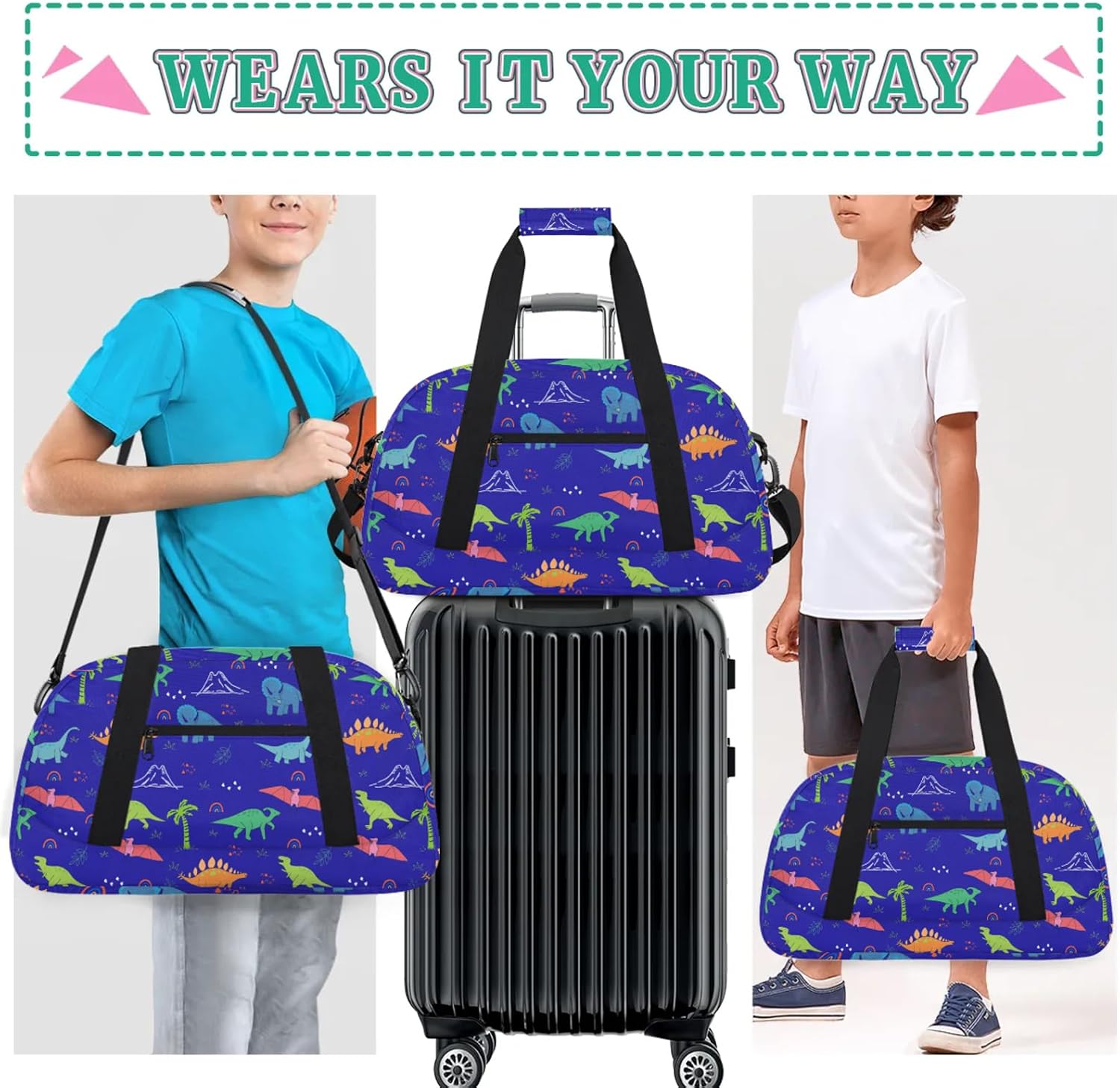 Kids Duffel Bag for Boys Girls - Sport Gym Bag for Woman Man Weekender Overnight Bag Travel Duffle Bag Practice Workout Dance(Dinosaur)