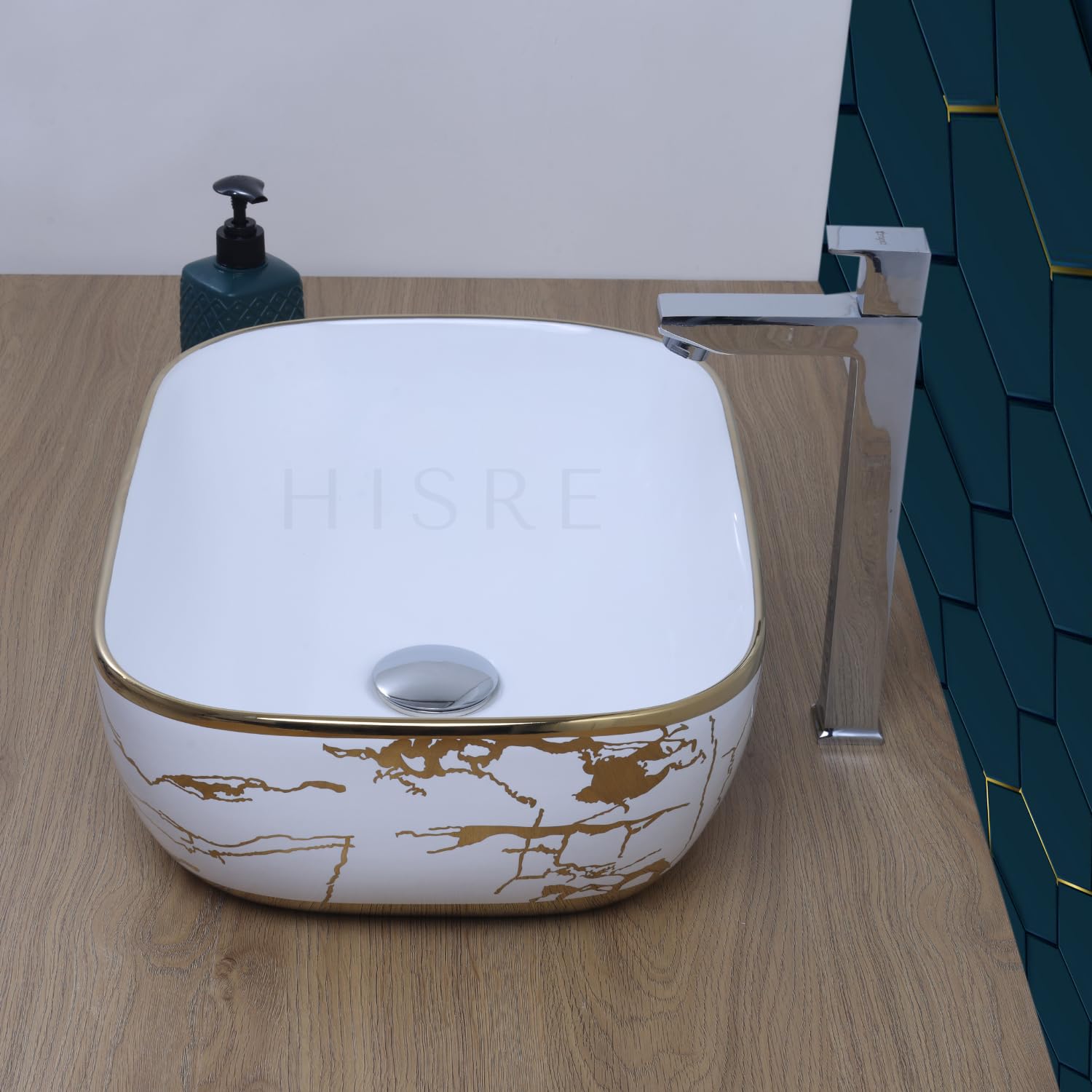 HISRE Table Top Wash Basin For Bathroom | Over Counter Top Wash Basin For Living Room | Washbasin Countertop | Tabletop Ceramic Bathroom Kitchen Sink (18 x 14 x 5.5 Inch) (SKTHI2304), photo 4 of 5