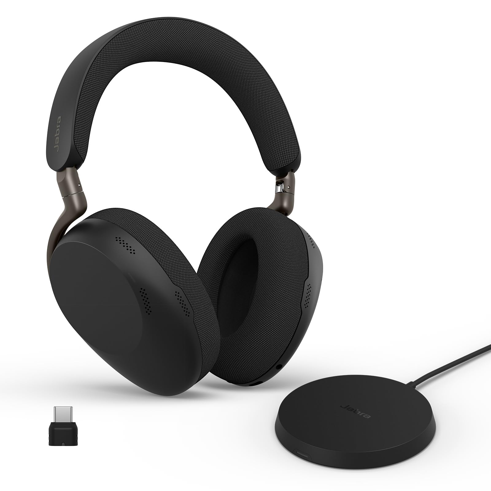 Jabra Evolve3 85 Over-Ear Wireless Bluetooth Headset with Mic and Wireless Charging Stand for Work, USB-C, AI Voice Call Technology, Adaptive ANC, 25-Hour Battery, Works with Meeting Apps, Black
