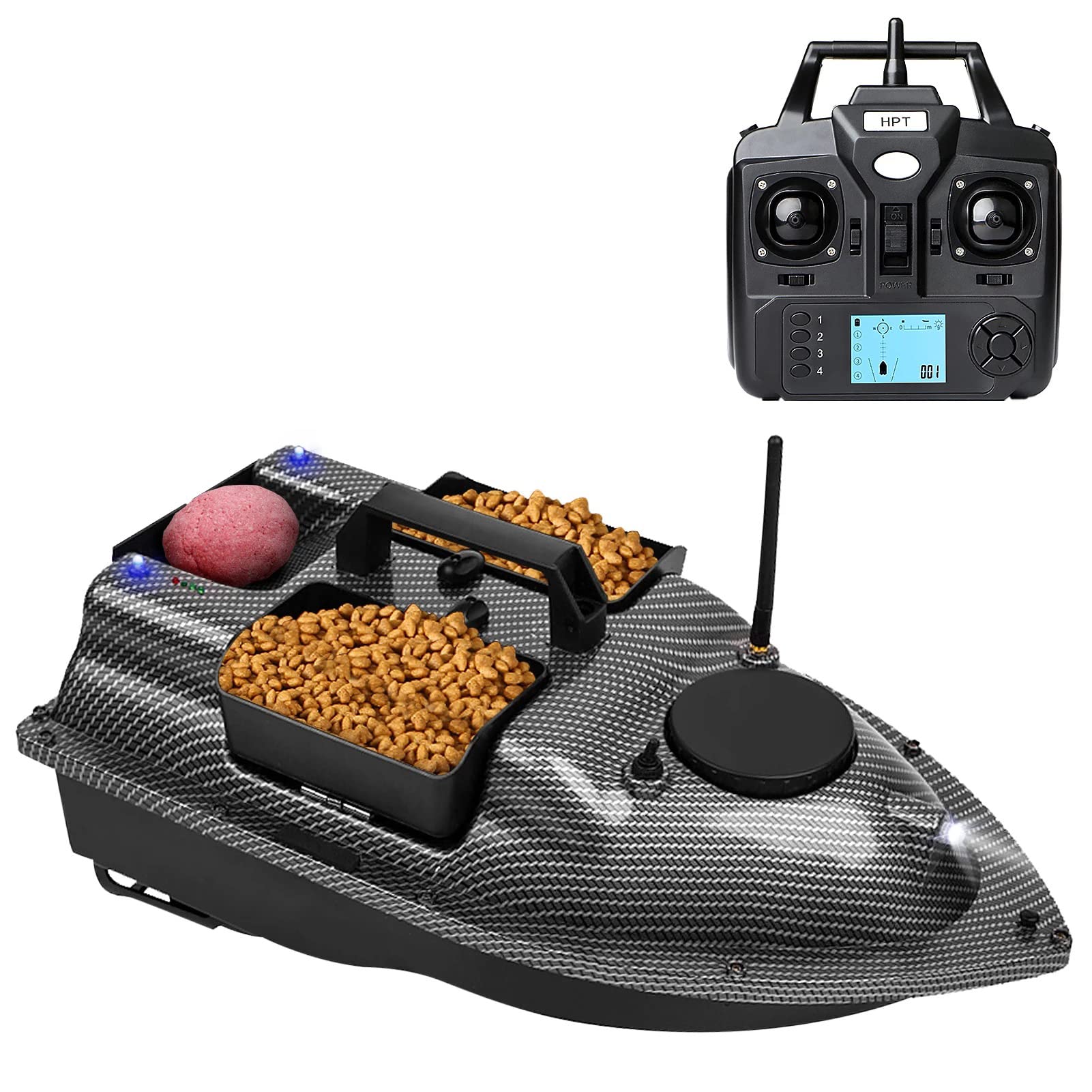 Bateau d'appâts télécommandé GPS 500m avec batterie 12000mAh et LED