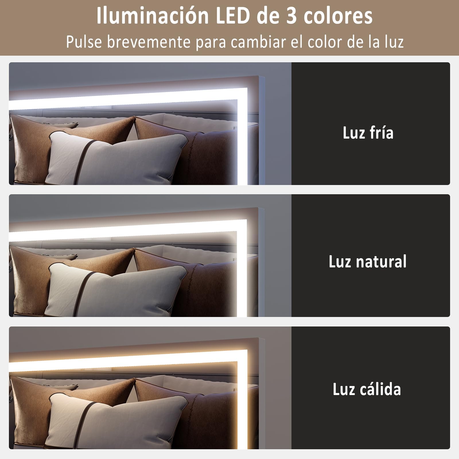 YU YUSING Espejo Maquillaje con Luz, 70x55cm, 3 Modos Iluminación Regulables, Espejo Tocador Grande, Espejos de Mesa, Cargador USB, 10x, Vanity Mirror Tocador Dormitorio, Controles Táctiles, Blanco