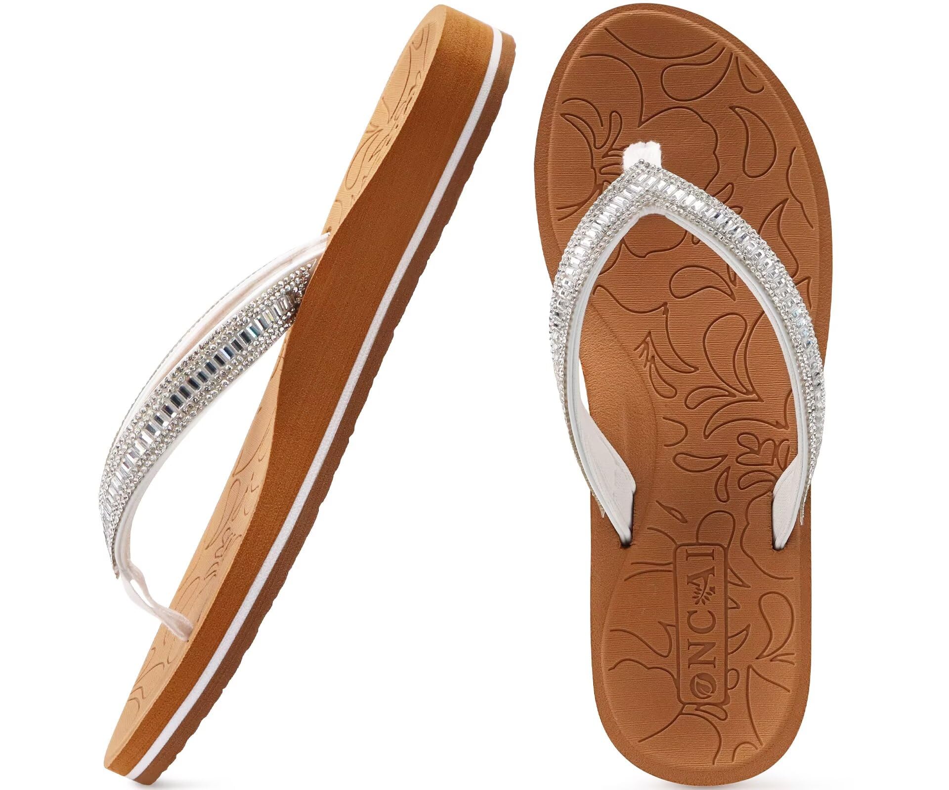 ONCAI Damen Zehentrenner Flip Flops mit Glitter Indoor/Outdoor Sommer Schwimmbad Strand Komfort Strand Plattform Angenehme Sandalen Badelatschen mit Orthopädie Arch Support Größe 36-43 EU