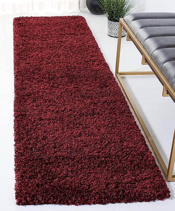 Image of A R Creations Anti Slip Fluffy Fur Plain Area Rug Made with Polyester and Microfiber for Home Office Kitchen Living Room Bedroom and DiningHall Size (2X6 Feet Meroon)