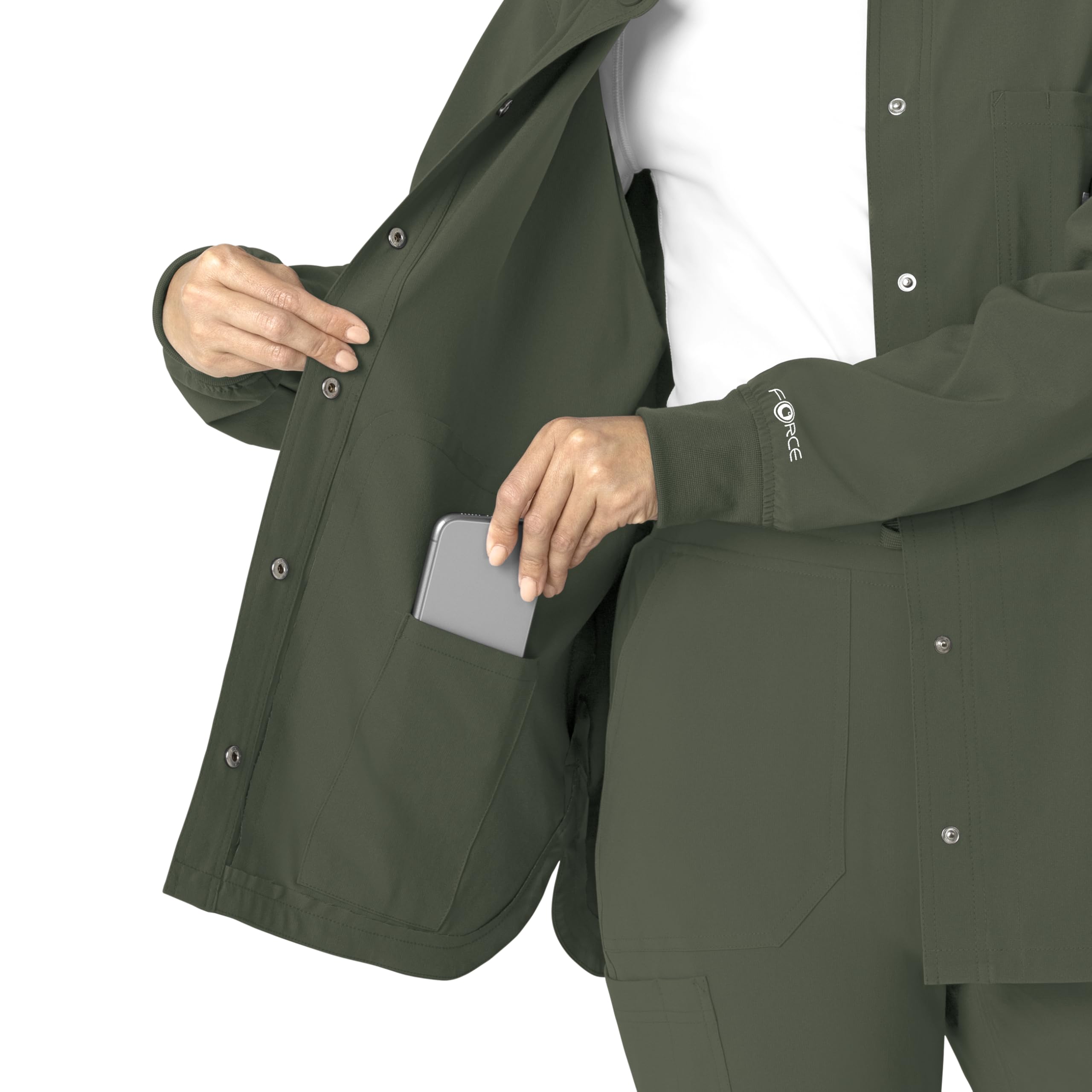 Carhartt Force Cross-Flex Scrubs for Women, Shirt Jacket - Olive, L
