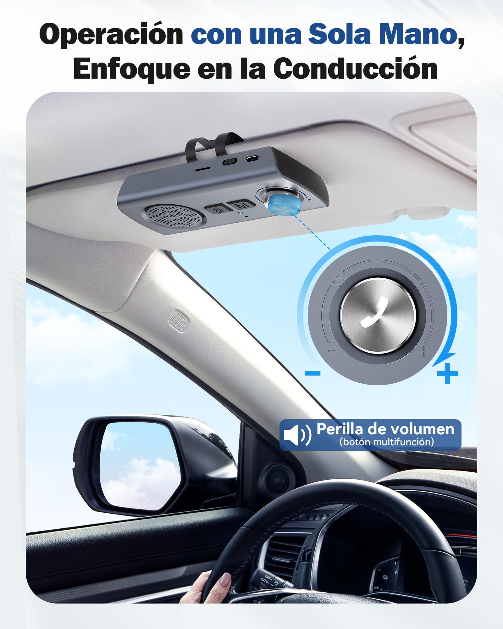 AGPTEK Manos Libres para Coche Bluetooth 5.3 con Siri, Google Asistente, Kit de Coche Altavoz Inalámbrico con Ranura de Tarjeta TF, Soporta Conexión de 2 Teléfonos Simultáneamente