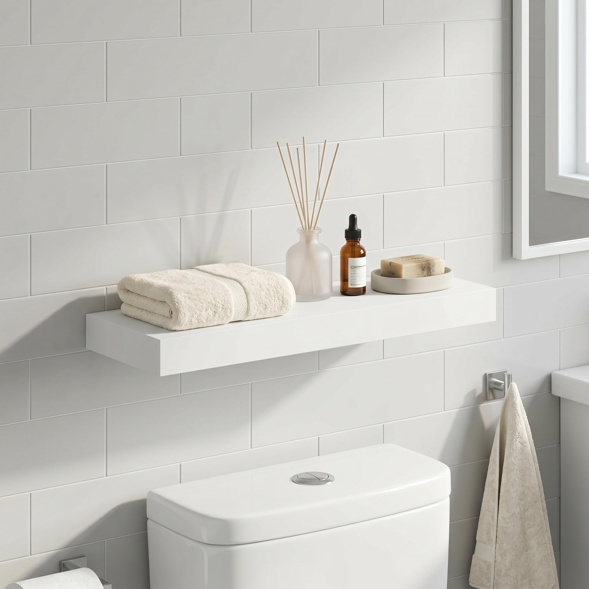 Furinno White / 9.3 x 23.6 / Modern Bathroom Shelves