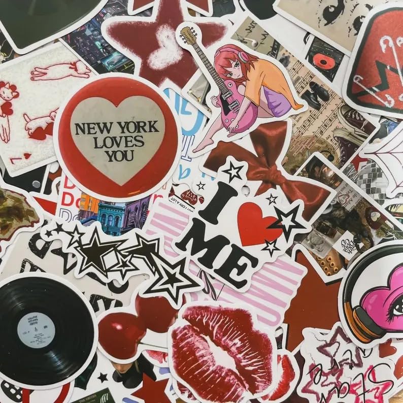 Downtown Girl Aesthetic Stickers Pack –50 Retro Music Vinyl Pop Cute Stickers for Scrapbook, Laptop, Wall, Diary, Guitar, Phone, Journal – Waterproof Vinyl Decals for Girls & Teens (51+ Pcs)