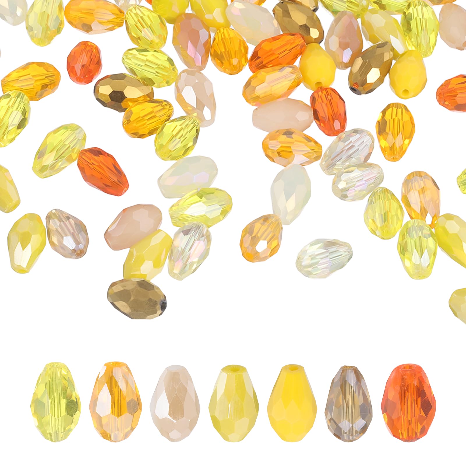 sourcing map 100 PCS Teardrop Crystal Glass Beads, 8x12mm Faceted Shape Crystal AB for Necklace Bracelet Earrings DIY Jewelry Crafts Making Supplies, Yellow