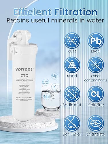 Miniatura 2 de Filtro de agua para debajo del fregadero, 2 cartuchos de filtro, sistema de filtración de agua debajo del fregadero de 19000 galones, certificado