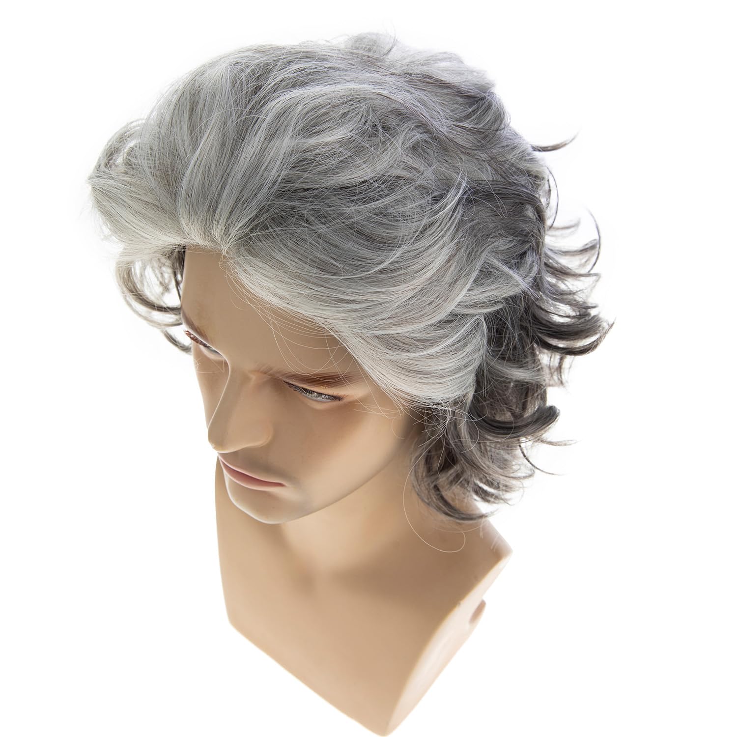 Sallcks Mens Grey Wig Synthetic Mixed Grey Layered Wavy Cosplay Party Wigs - Image 7
