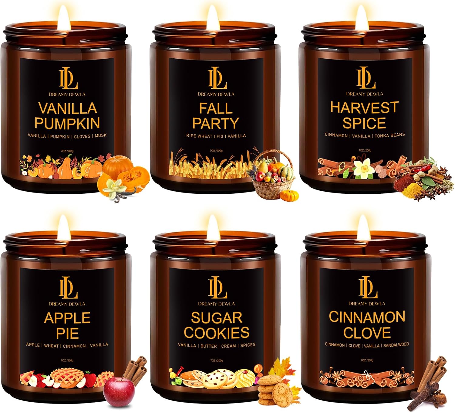 Fall Candle Set, Fall Scented Candles for Home, 6 Pack Soy Candle Set, Autumn Gifts for Women Men, Autumn Scents of Vanilla Pumpkin/Cinnamon Clove/Apple Pie/Harvest Spice/Sugar Cookies/Fall Party Fall Candle Set, Fall Scented Candles for Home, 6 Pack Soy Candle Set, Autumn Gifts for Women Men, Autumn Scents of Vanilla Pumpkin/Cinnamon Clove/Apple Pie/Harvest Spice/Sugar Cookies/Fall Party