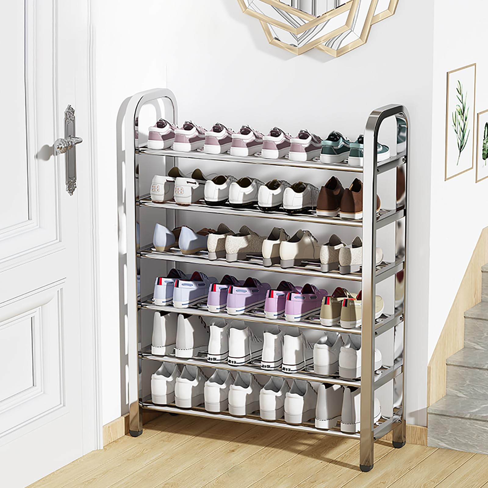 YHQZNLXQ Éère à Chaussures en Acier Inoxydable à 6 Niveaux – Éère de Rangement Multicouche Haute capacité pour Porte, Organisateur Peu encombrant pour Chaussures, Efficace pour la Maison