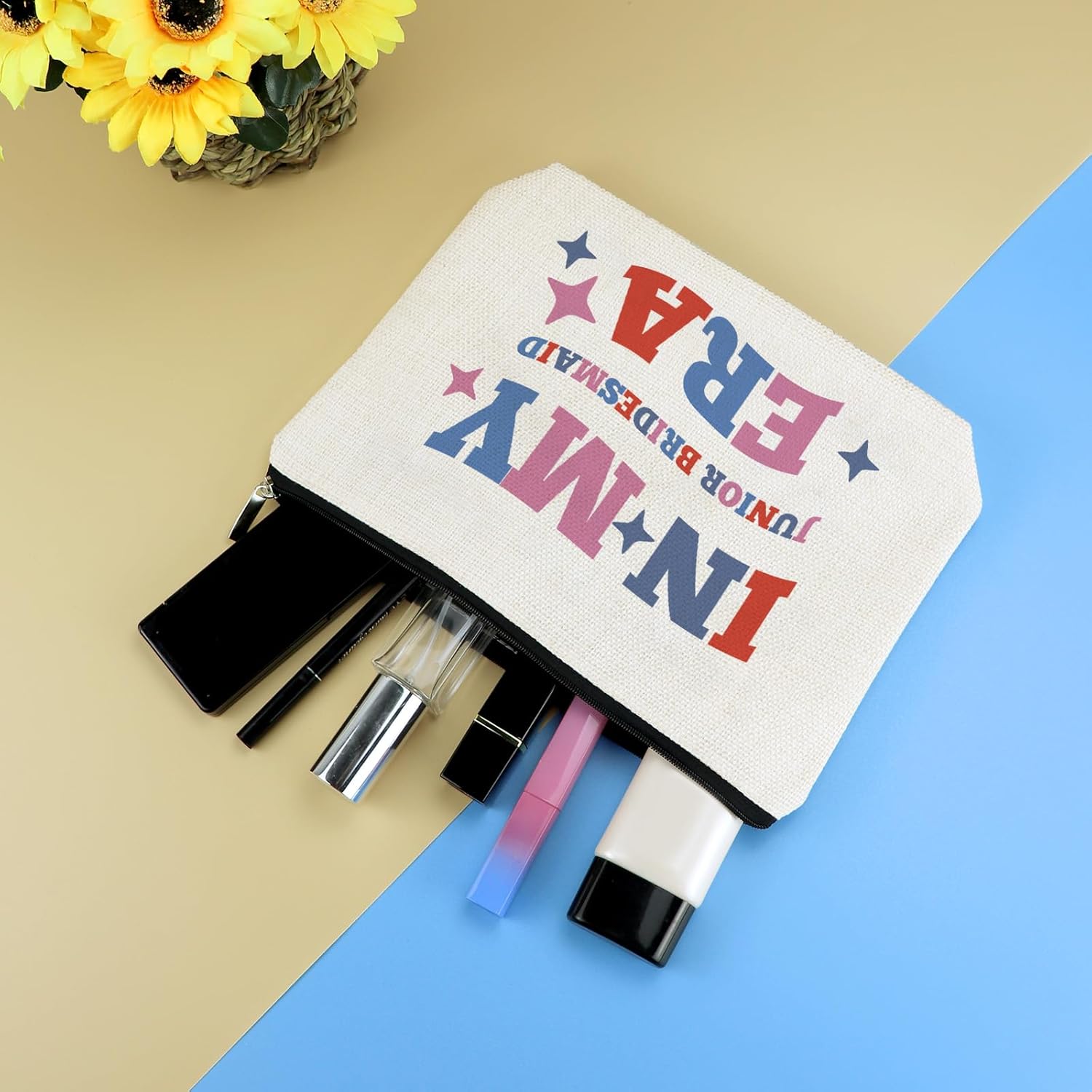 Junior Bridesmaid Gift Makeup Bag Wedding Party Gifts Junior Bridesmaid Proposal Gifts Cosmetic Bag Bridal Bachelorette Party Gifts for Bridesmaids Maid of Honor Friends Sister Zipper Toiletry Pouch - Image 4