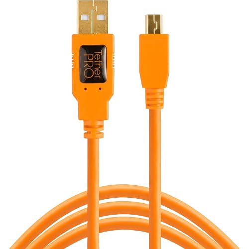 Tether Tools TetherPro USB 2.0 to Mini-B 5-Pin Cable, 15 Feet (4.6 m) | For Fast Transfer and Connection Between Camera and Computer | High Visibility Orange | Fast Reliable Data Transfer