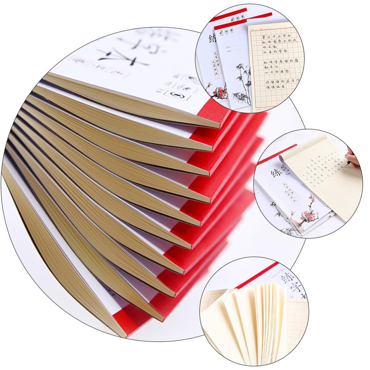 Cuaderno de Práctica de Caligrafía Papel de Escritura Tian Zi, 4 Unidades, Tamaño Pequeño, Papel Opaco Anti-tinta para Mejorar la Escritura de Caracteres Chinos Varios estilos