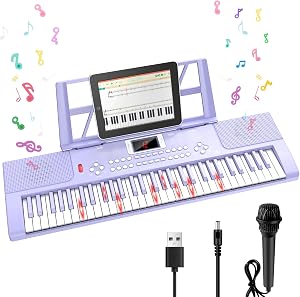 61 Keys Kid Piano Keyboard with Light-up Keys Teaching Mode Dual Speaker