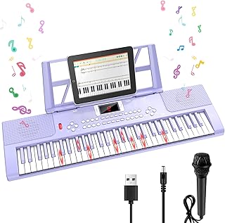 Teclado de piano, 61 teclas mejoradas para niños, juguete musical con teclas iluminadas y modos de enseñanza profesional, altavoz dual, 70 demostraciones, 100 tonos, 100 ritmos, regalo perfecto de