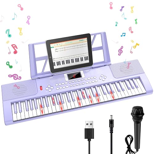 61 Keys Kid Piano Keyboard with Light-up Keys Teaching Mode Dual Speaker