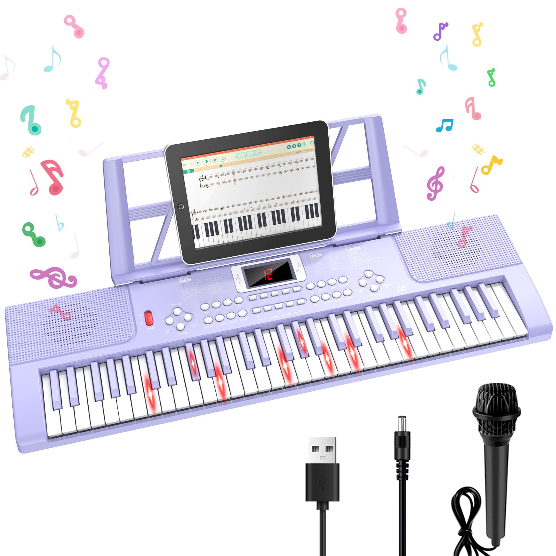 Piano Keyboard, 61 Key Upgrade Kids Pianos Music Toy with Light-up Keys & Pro Teaching Modes, Dual Speaker, 70 Demos,100 Tones, 100 Rhythms Perfect Christmas/Birthday Gift for Kids (Purple)