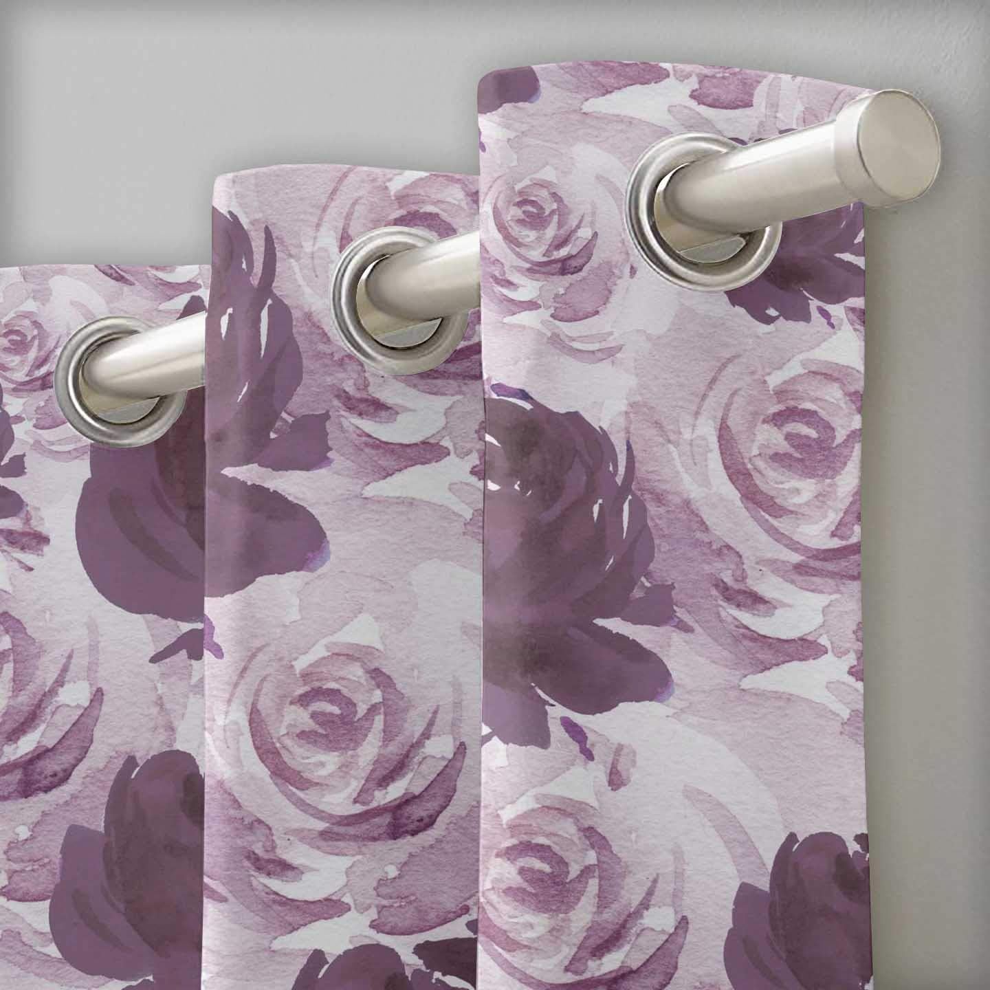 S4Sassy Cotton Duck Grandiflora Roses Purple Floral Short Drapes Curtain Window Treatment Panel Set for Living Room- 54X63 Inches