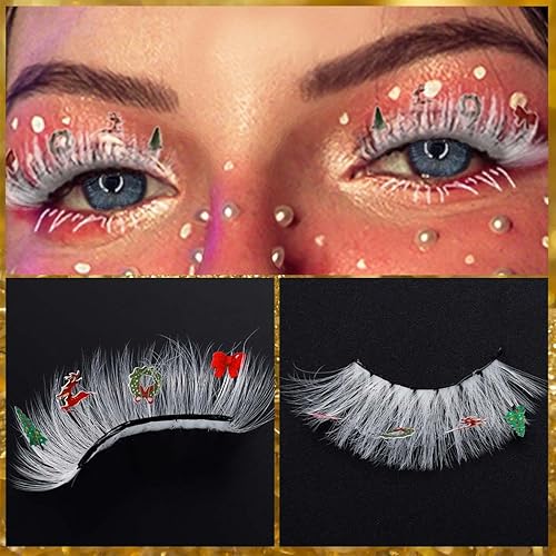 Miniatura 5 de Uranian Pestañas postizas de visón sintético de colores, con rizo D, tira rusa roja, pestañas postizas dramáticas de Navidad para mujeres y niñas