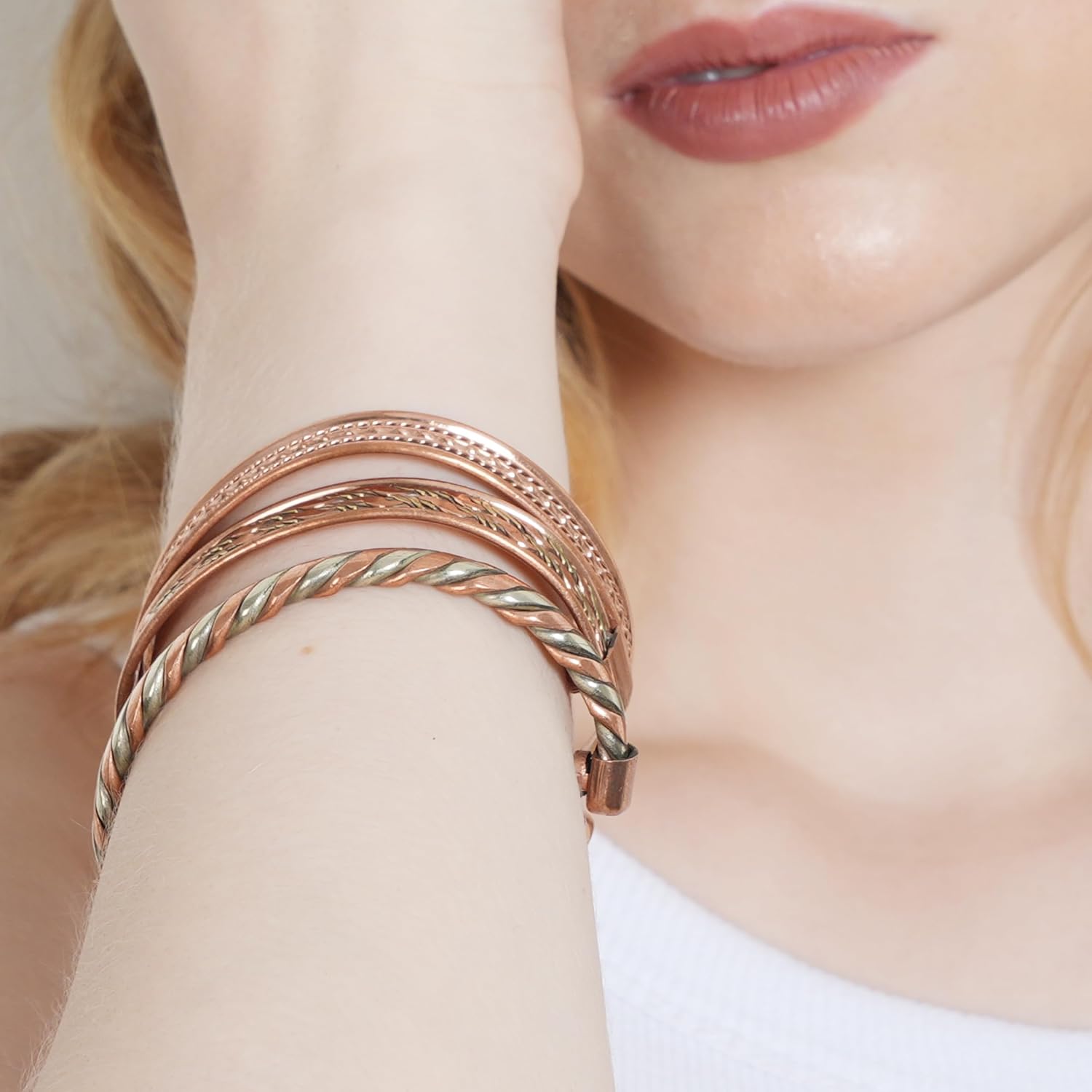 Touchstone copper bracelets | gift for men women |adjustable 100% pure solid real magnetic jewelry | handmade bracelet set combo | rope braided tibetan bangles. - Image 8