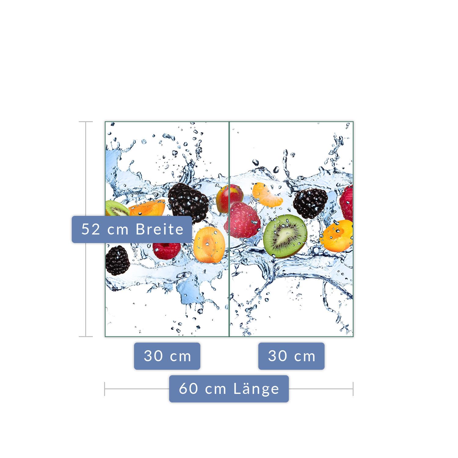 Herdabdeckplatte Abdeckung Ceranfeld Abdeckplatte Schneidebrett 2-Teilig 60x52 Früchte Mehrfarbig Spritzschutz Glasplatte Ceranfeldabdeckung Schutz Herdschutz Sicherheitsglas Glasschneidebrett 2x30x52