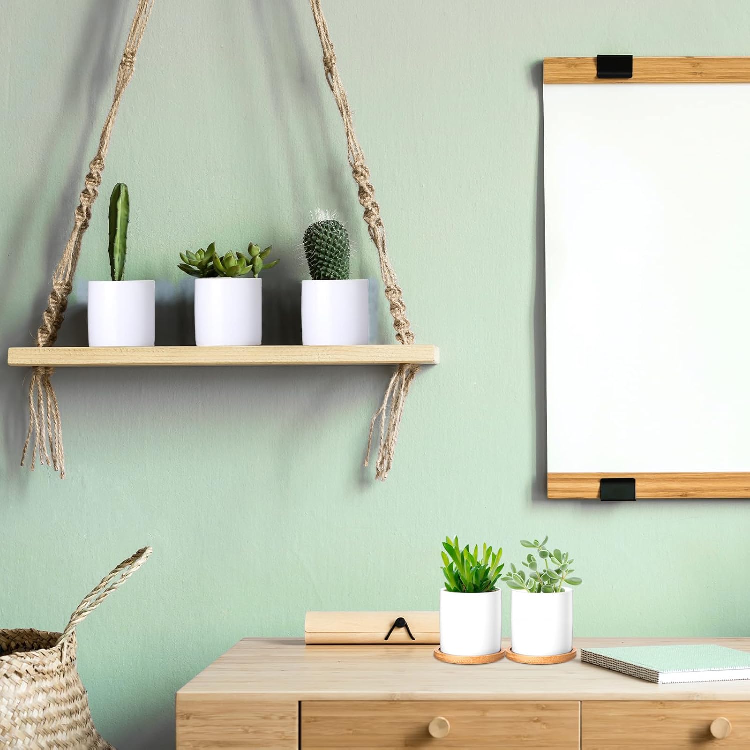 Cindeer 12 Pack Small Succulent Plants Pots 3 Inch Ceramic Flower Planter Pot and Bamboo Tray with Drainage Hole for Succulents Cactus Indoor Garden Decorations, Plant Not Included(White)