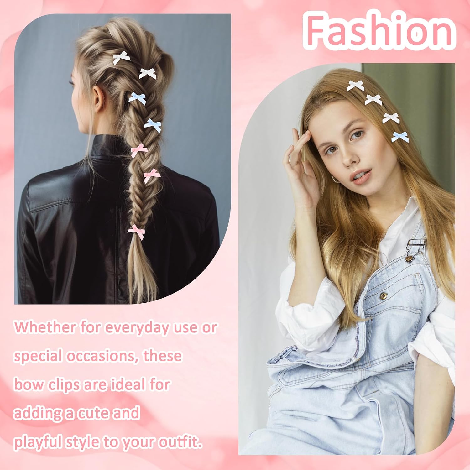 30PCS Bow Hair Clips Satin Mini Bowknot Barrettes Non-Slip Ribbon Hairpins Kawaii Claw Clip Small Pins Metal Sweet Hairstyle Accessorie for Women Girl Toddlers (pink+blue+white)
